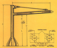 Dimensional Drawing for Model 600 BPM Base Plate Mounted Jib Cranes